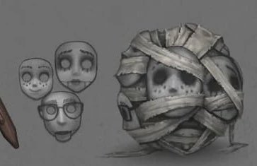 bodyfarmers's tweet image. her original design sheets have these on them, implying her original gimmick wouldve been stealing their souls (maybe when she balloons them?) idk they obv changed it in the end but the name was good so i see why they kept it. no story relevance