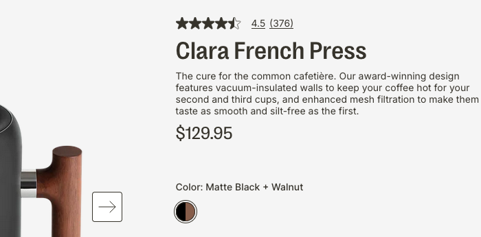calvindeecee's tweet photo. @FellowProducts Clara French Press on website shows $99 price until I try to buy it... what's going on? https://t.co/r7fZ0FBxa4