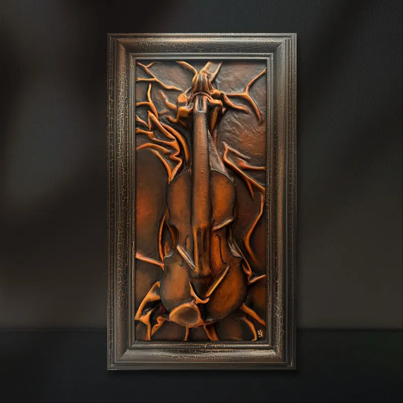 BohemyArt's tweet photo. Frozen Symphony – Original Leather Sculpture, Gothic Wall Art, Handcrafted Violin Design, Gift Ideas https://t.co/XhiuVPVtKR via @Etsy https://t.co/IUovYHkkj9