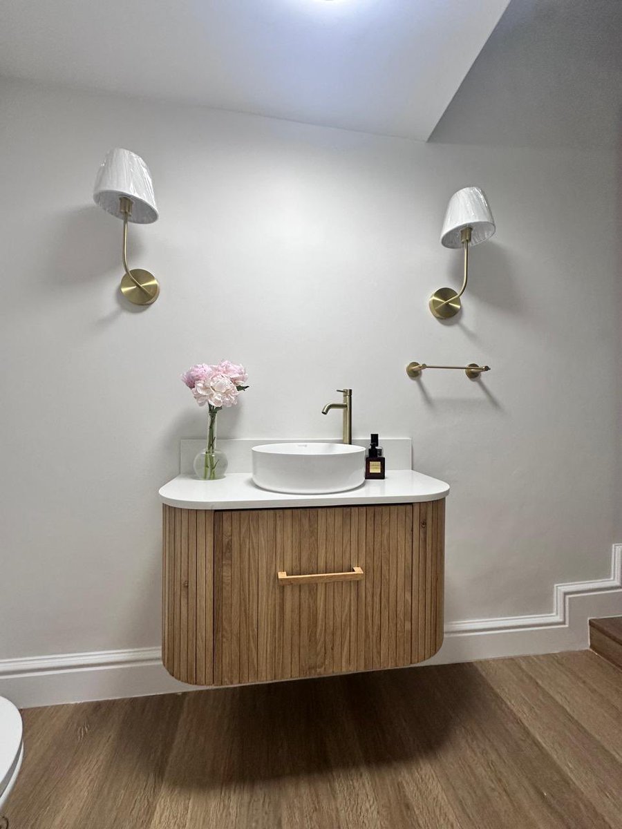 Client wants to spend the rest of her life in her new bathroom! 😄 minimalist vanity unit in French Oak and stone top. Rib effect is timeless and creates a mood of sophistication. #oak #vanity #bathroomdecor More here: coneytimbers.com/custom-made-ba…
