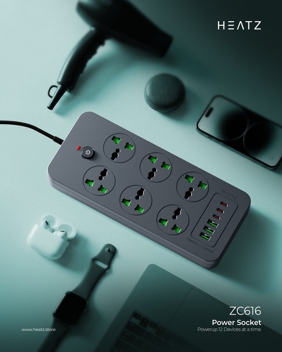 heatzindia's tweet image. From busy work desks to family charging zones, the Heatz Power socket ZC616 keeps every device powered without clutter. Its combination of 6 AC sockets &amp;amp; 6 USB ports, it keeps your devices organized and powered in a sleek, seamless way. 
.
.
.
#Heatz #PowerSocket #ChargeSmart