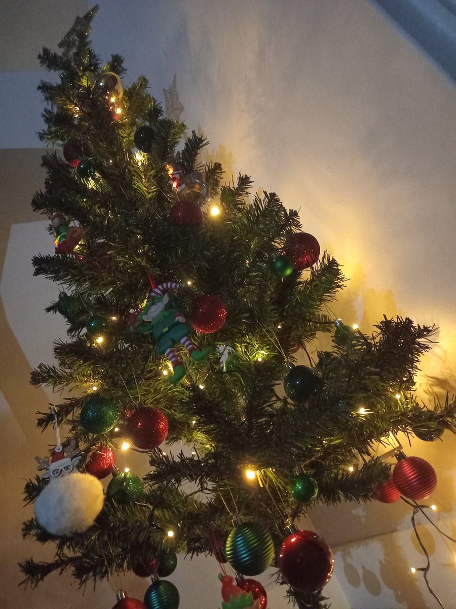 I haven't celebrated Christmas in years now my man gets me a flight to him takes me tree shopping and we finish with making this together guysssss wtffff im blessed its so pretty 😭😭