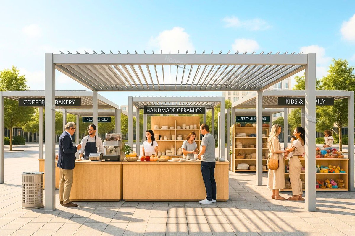 Hooeasy_Pergola's tweet image. Transform urban spaces into vibrant markets with Hooeasy pergolas. Modern, organized stalls offer sun-safe style for vendors and community events—where commerce meets connection.
🌐 hooeasy.com
#PergolaDesign #OutdoorMarket #CommercialUse #PopUpMarket #VendorBooths