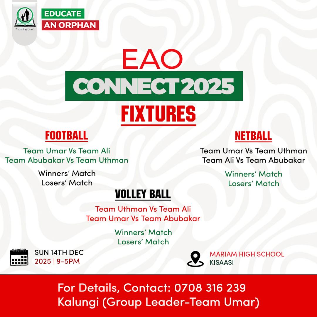 EAO Connect 2025 football, Netball and Volleyball fixtures are out.

Ba dears boots are ready🕺🏽💃🏽… we just need to pray the weather to behave on Sunday 👏

 We’re just 3️⃣days from the start of play⚽🏐⚾🥅🎽

Training, rehearsals and Warm-ups are wrapped up in Cuttack as