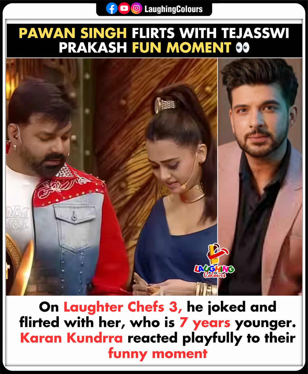 LaughingColours's tweet photo. Pawan teases fun moment 👀
#PawanSingh #TejasswiPrakash #KaranKundrra #LaughterChefs3 #TVShow #FunClip https://t.co/ssnWB3qy84