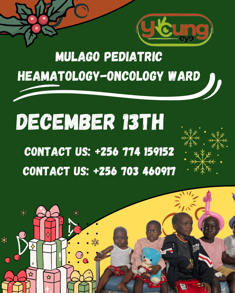 Join us in spreading Christmas cheer at the Mulago Pediatric Haematology-Oncology Ward. 

Your donation and presence will help bring joy, hope, and smiles to these brave children this festive season.🎊

#youngeyefoundation #cancer #pediatric #mulagohospital #christmas