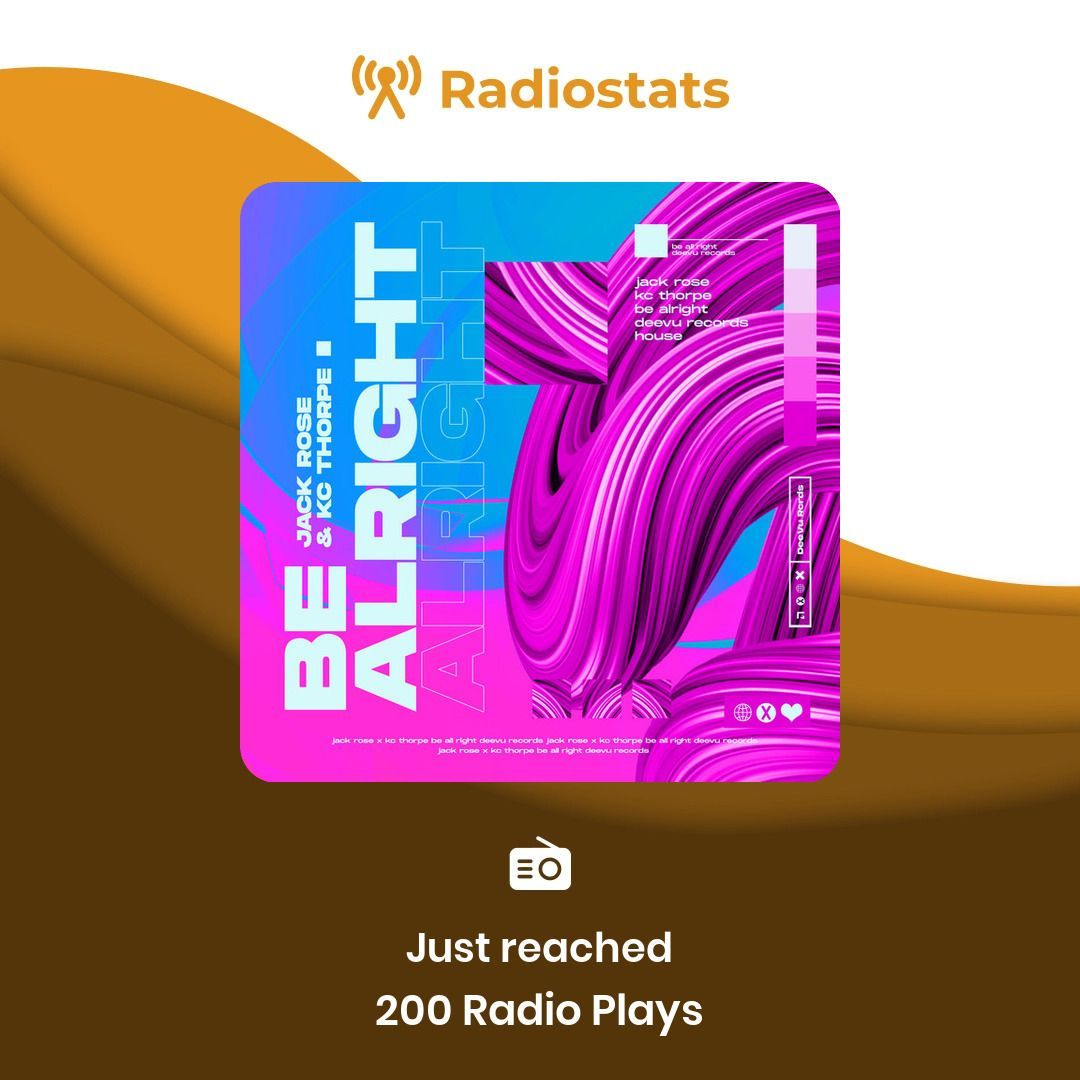 🔥 Reaching a fresh wave of radio plays!
My collab with KC Thorpe – "BE ALRIGHT" is doing the rounds 📻
Big thanks to everyone spinning it —
Keep it locked… more fire incoming.
– Jack Rose

#Music #Tracks #Radio #Playlists #Techhouse