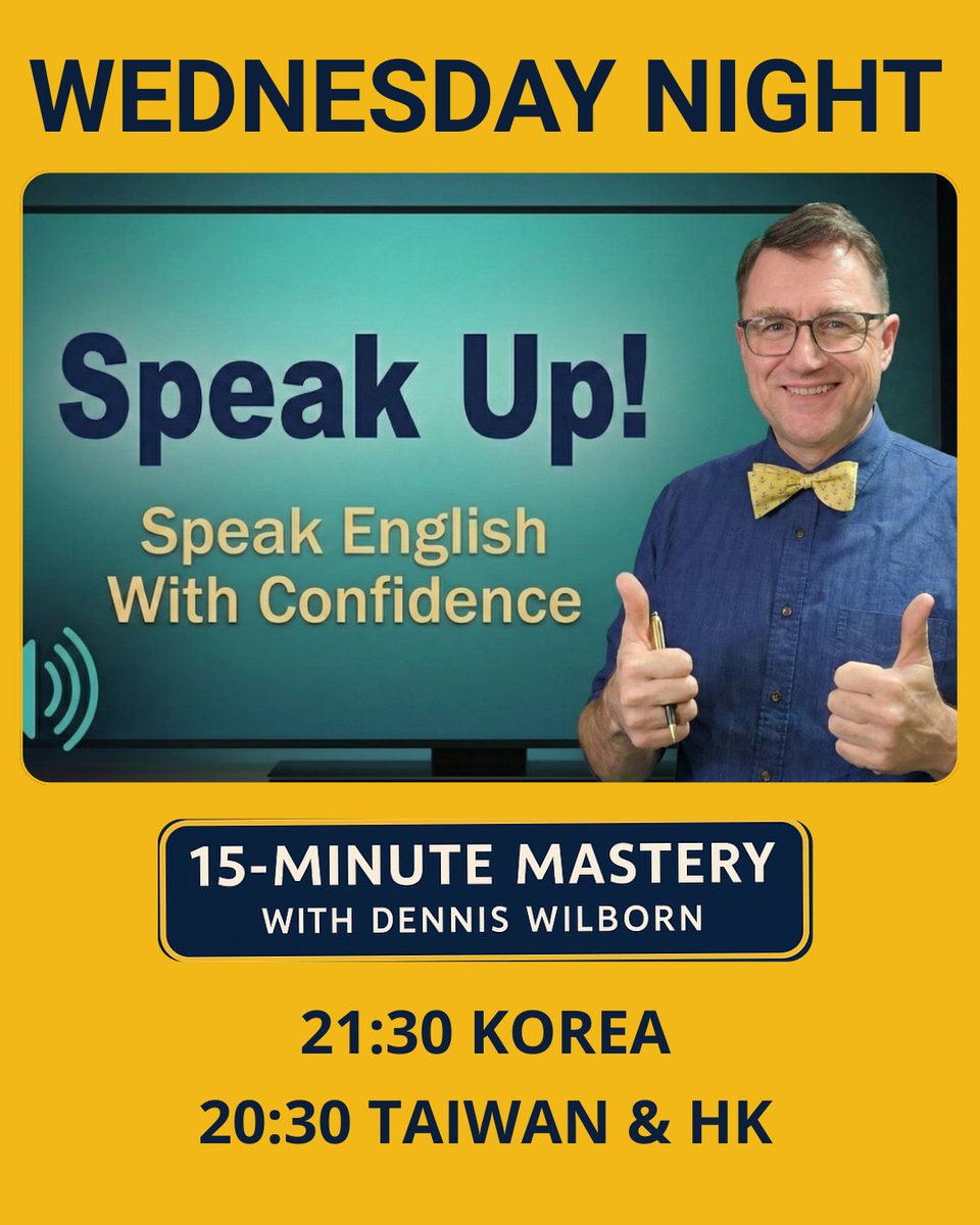 AAEnglishMaster's tweet photo. Most people don’t need more grammar.
They need more confidence.
Tonight I’m going live to show you how to sound confident in English — even if you’ve struggled for years.

⏰ 21:30 KST / 20:30 HK & Taiwan
🔴 Watch live: https://t.co/gLqMbsCx1P
🎓 Mastery Course: https://t.co/IYqzPr1p67

Join us and level up your speaking tonight. 🚀