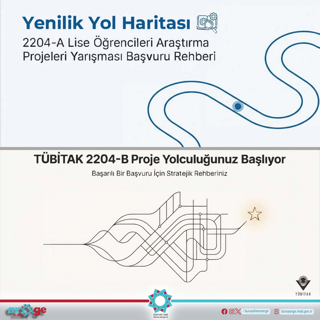 🔬TÜBİTAK 2204A-B Araştırma Projeleri Yarışmalarına proje yazan sevgili öğrenciler ve danışman öğretmenlerimiz sizler için bir yol rehberi hazırladık.
🤔❓Projelerinizi yazarken dikkat etmeniz gereken hususlara buradan da bakabilirsiniz.

👉🏻meb.ai/2VEOld

<a href="/bursailmem16/">Bursa İl Millî Eğitim Müdürlüğü</a>
