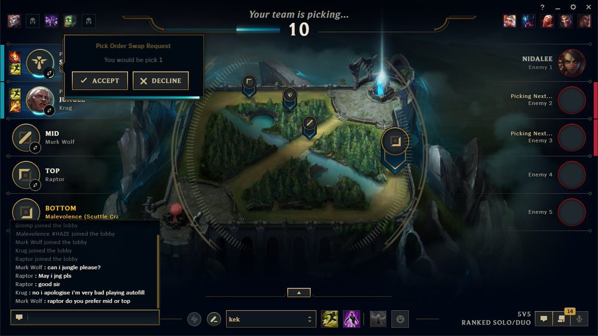 LolMalice's tweet image. only 1 "autofill" on my team here, this surely isnt an issue  (enemy 5 main role)