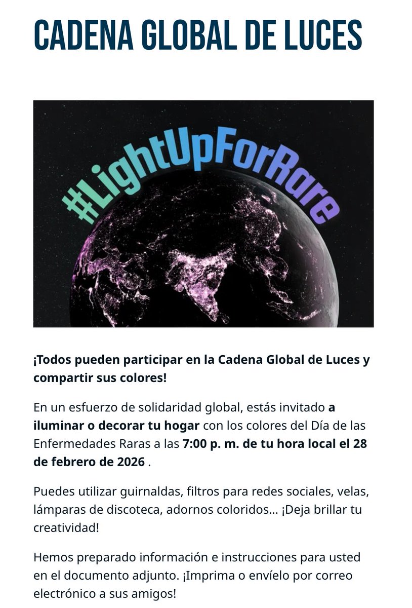 NoInvisibles's tweet image. Menos de 80 días para nuestro #DiaMundialdelasEERR‼️
Únete a la cadena global de luces por #RareDiseaseDay‼️
Queremos iluminar el mundo con nuestra esperanza 💚💜
👉Una familia que ilumina su hogar.
👉Una organización que se une desde la oficina.
👉Empresas, iglesias,…