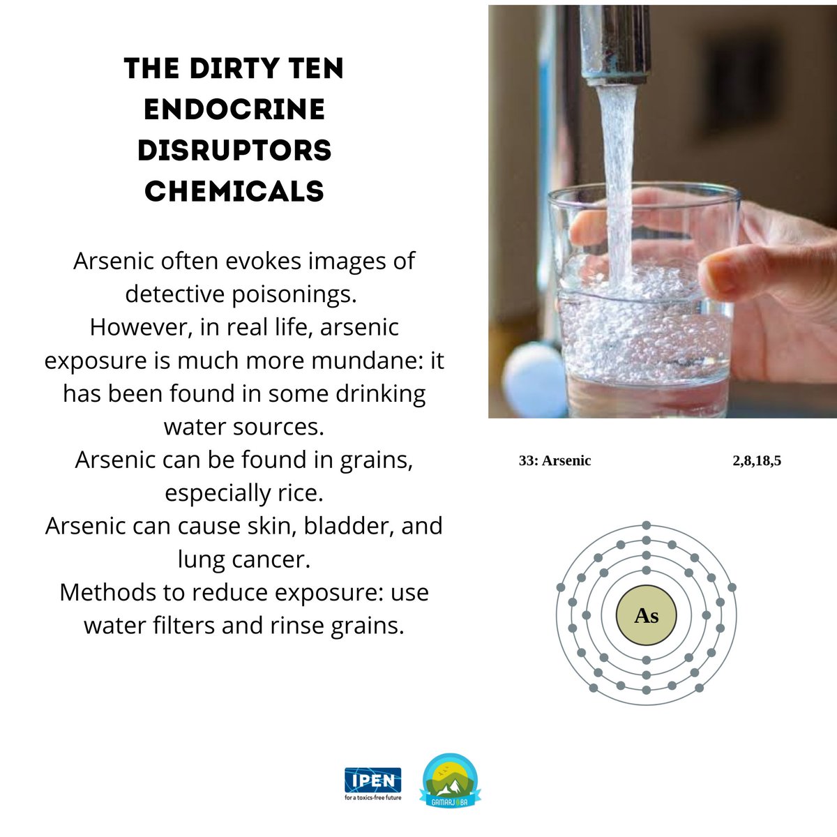 ecodefense2's tweet photo. Lead affects virtually every organ and system in our bodies. It's most commonly found in paint or dyes used in food production.
Arsenic can be found in grains, especially rice.
Arsenic can cause skin, bladder, and lung cancer.
#WomenAndChemicals #EDCs https://t.co/TRQT6EItnG