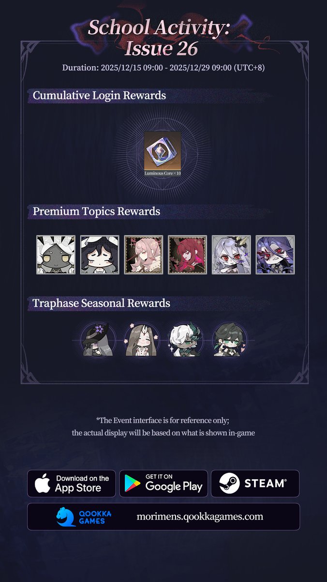 Morimens┊ V2.4.0.11 Version Outlook

▎Morimens V2.4.0.11 will be released soon! Get all the exciting information at one place!

#Morimens
✦GooglePlay：bit.ly/morimensgoogle
✦AppStore：apple.co/44LJBFO
✦Steam：bit.ly/morimenssteam