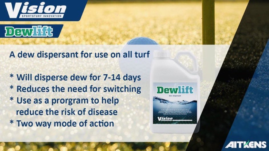 Dewlift | for use on all turf. This will disperse dew for 7 - 14 days, reduces the need for switching, two way mode of action and don’t forget to use dew dispersant during high disease pressure periods as part of your ITM program💧🌱✅  <a href="/Aitkens_turf/">𝔸𝕀𝕋𝕂𝔼ℕ𝕊</a> | #Dewlift
