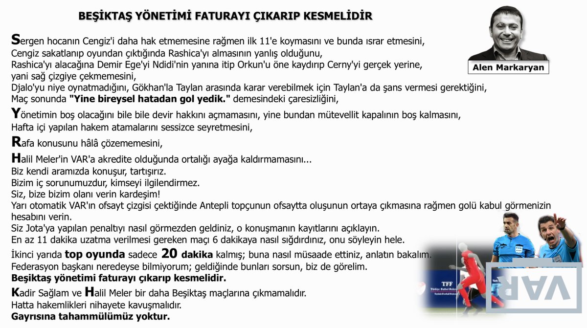 BEŞİKTAŞ YÖNETİMİ FATURAYI ÇIKARIP KESMELİDİR!
