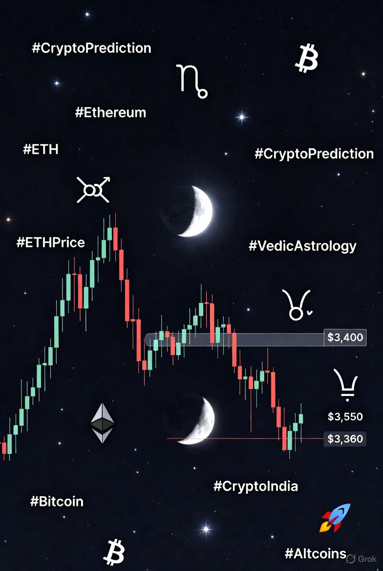 Moon shifting into a momentum-supporting Nakshatra + ETH holding strong above key support suggests short-term bullish bias ⚡

📈 If $ETH sustains above $3,400, we may see a push toward $3,550–$3,620 zone.
📉 Breakdown below $3,360 could invite short-term pullback.

Trade with