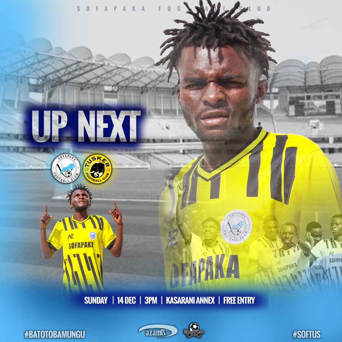 📢 UP NEXT
This coming Sunday tuko on 
⚽Tusker FC
🏆Sportpesa League
🏟️Kasarani Annex
📅14th Dec 2025, Sunday
🕒 3pm
💵Free entry

#BatotoBaMungu
#a2zsportke
#LTNNews
#blispa
#Softus
#TwendeGame