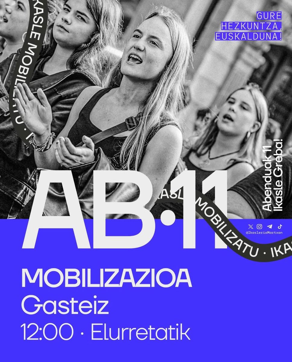 Medikuntzako ikasleok Gasteizen ikasteko dugun aukera bakarra ikasketak gaztelaniaz egitea da. Ikasle euskaldunon hizkuntza eskubideak urratuta daudelaren beste adibide bat da. Horregatik, kaleak hartu eta hezkuntza sistema euskalduna aldarrikatuko dugu bihar. #A11IkasleokKalera