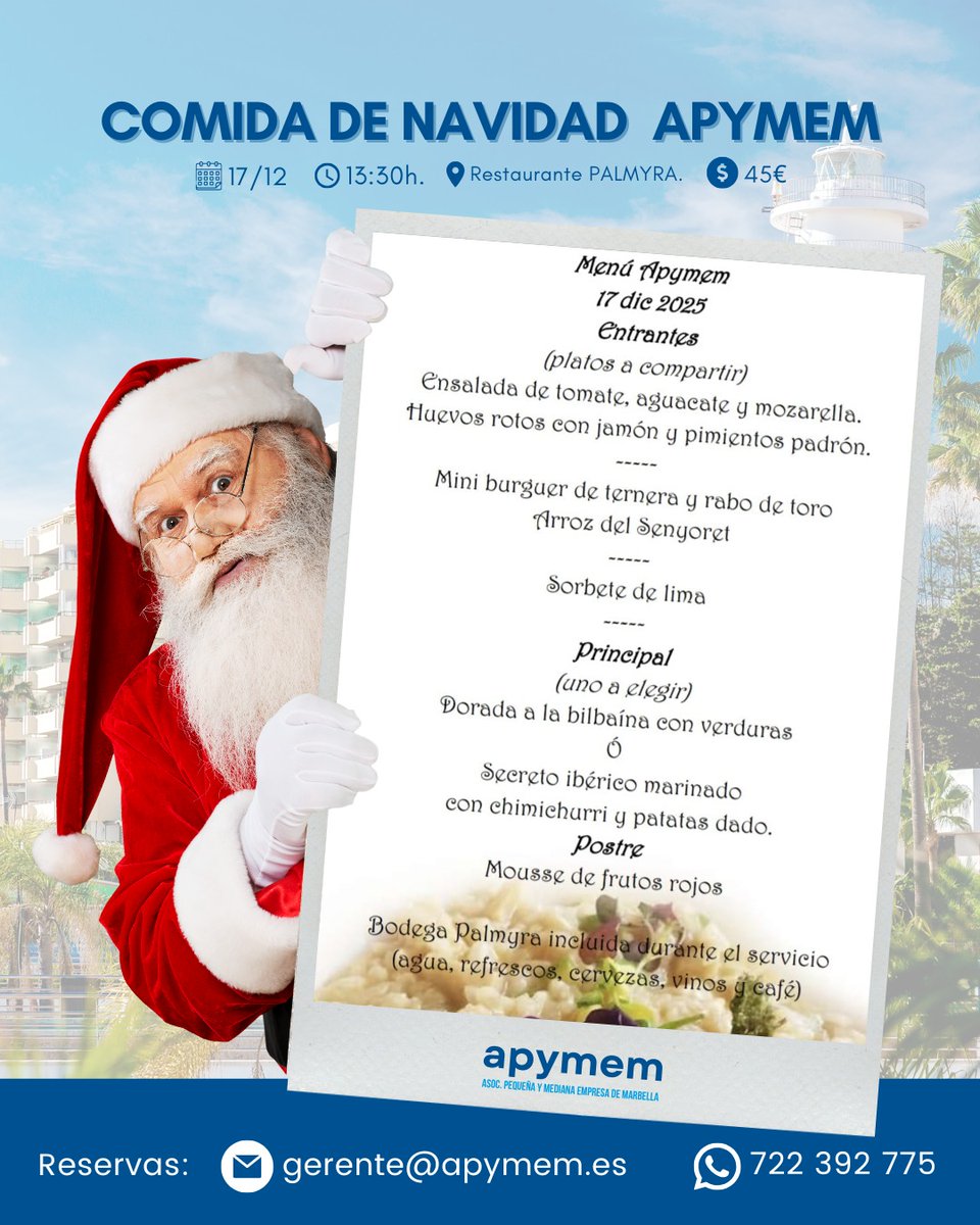 Apymem's tweet image. 🎄 ¿Nos acompañas en nuestra Comida de Navidad? 🥂 Es hora de hacer una pausa, celebrar los éxitos del año y, por supuesto, seguir haciendo Networking en un ambiente festivo y relajado.

 ¡Te esperamos!

Confirma tu asistencia. ¡Será un placer brindar contigo!