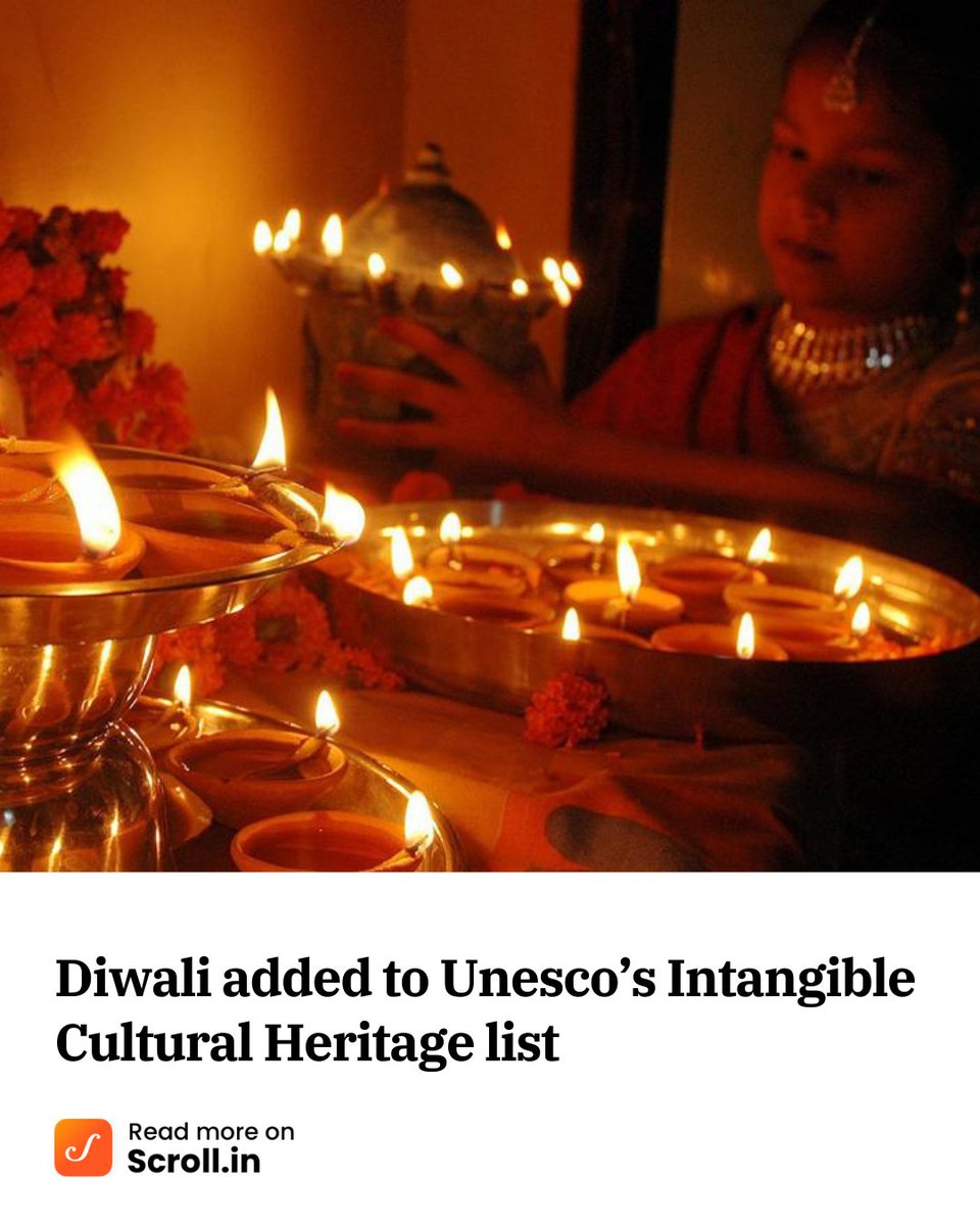 scroll_in's tweet image. #UNESCO described the Hindu festival of #Diwali as a “joyous occasion that symbolises the victory of light over darkness and good over evil”. It is is the sixteenth festival from India to be added to the representative list.

Read more: scroll.in/latest/1089176…