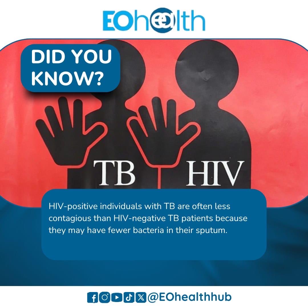 eohealthhub's tweet photo. Did you know π€
HIV weakens the immune system, making TB more dangerous but TB Preventive Therapy can reduce the risk by up to 60%.
Stay informed. Stay protected. π
#HIV #TB #EOhealth #TBAwareness #HIVCare https://t.co/WEyJQWRiHm