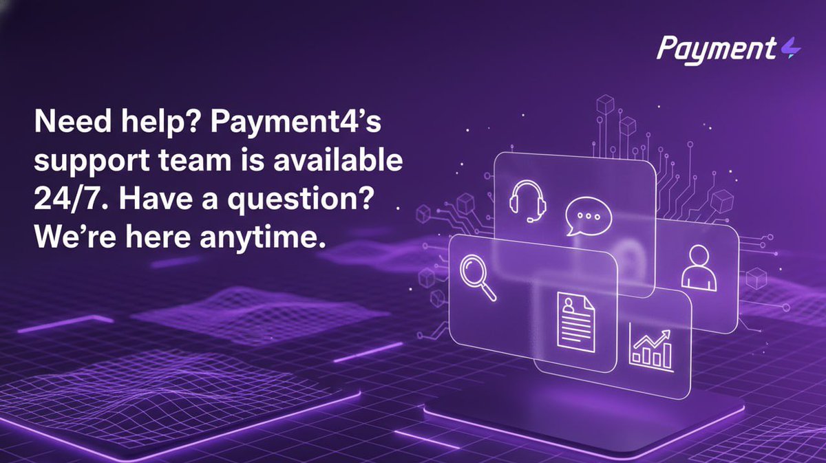 payment4_com's tweet image. Need help?
Payment4’s support team is available 24/7.
Have a question? We're here anytime.

💜Learn more at Payment4.com

#Payment4 #paymentgateway #cryptopayments