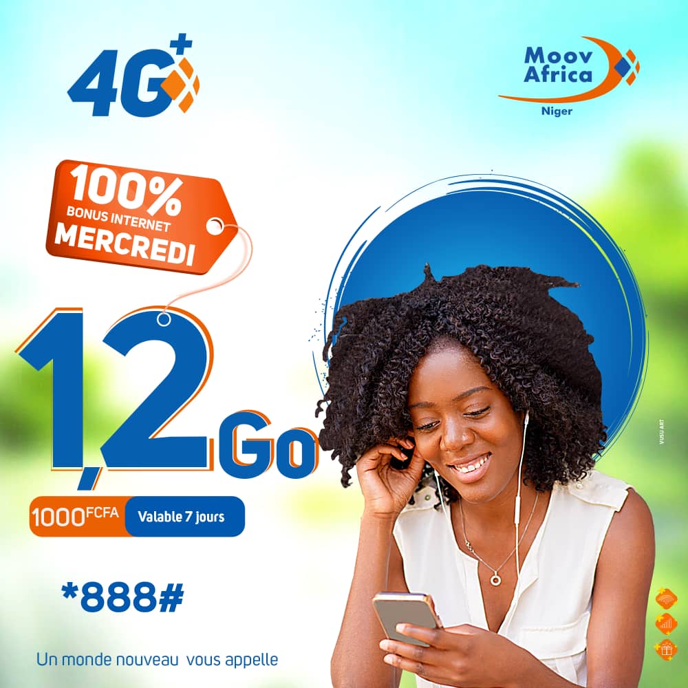 MoovAfricaNiger's tweet photo. #DoubleBonus
Mercredi rime avec double forfait internet. Compose *888# pour souscrire au forfait de ton choix
#Moov4G+
#MoovAfricaNiger
#UnMondeNouveauVousAppelle https://t.co/Z0uuMzis7k