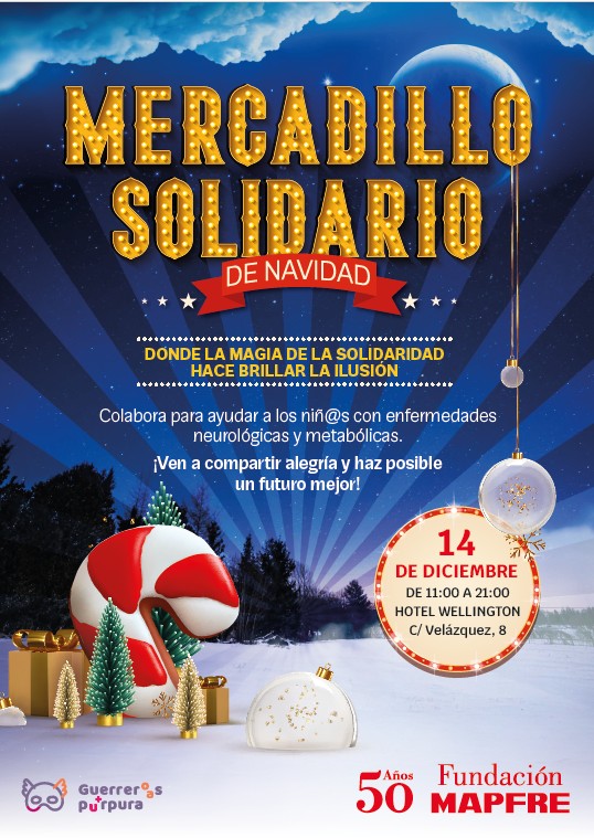 fmapfre's tweet image. 🎄💓 La #Navidad brilla más cuando ayudamos. El domingo 14/12, en el Hotel Wellington de Madrid, nuestro Mercadillo Solidario destinará sus fondos a @guerreropurpura apoyando a menores con enfermedades neurológicas y metabólicas 👉 shorturl.at/MVIKN #MercadilloSolidarioFM