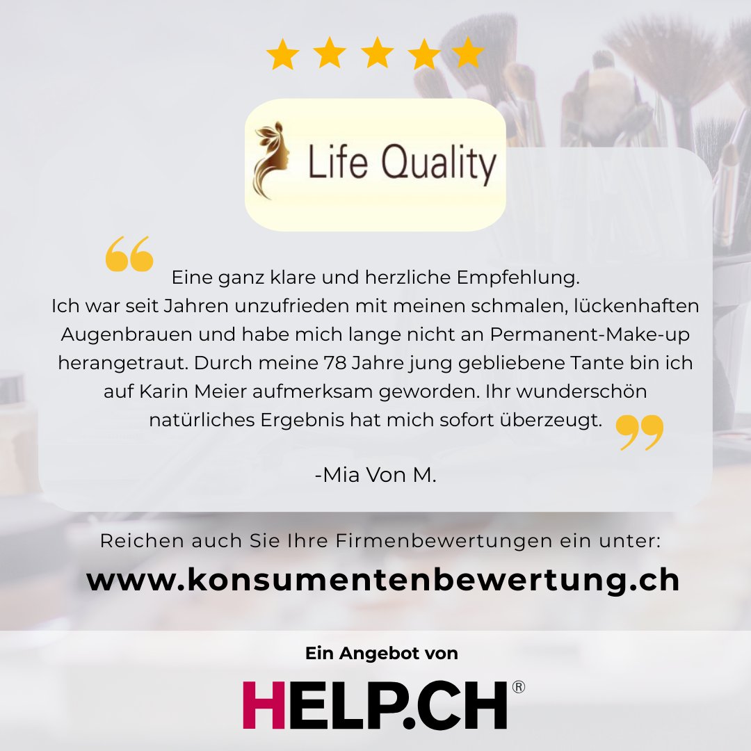 Das Life Quality Institut begleitet Menschen auf ihrem Weg zu mehr Klarheit, innerer Stärke und Lebensqualität.

Auf konsumentenbewertung.ch können Kundinnen und Kunden offen darüber berichten, wie sie die Angebote des Instituts erlebt haben. Diese ehrlichen Einschätzungen geben