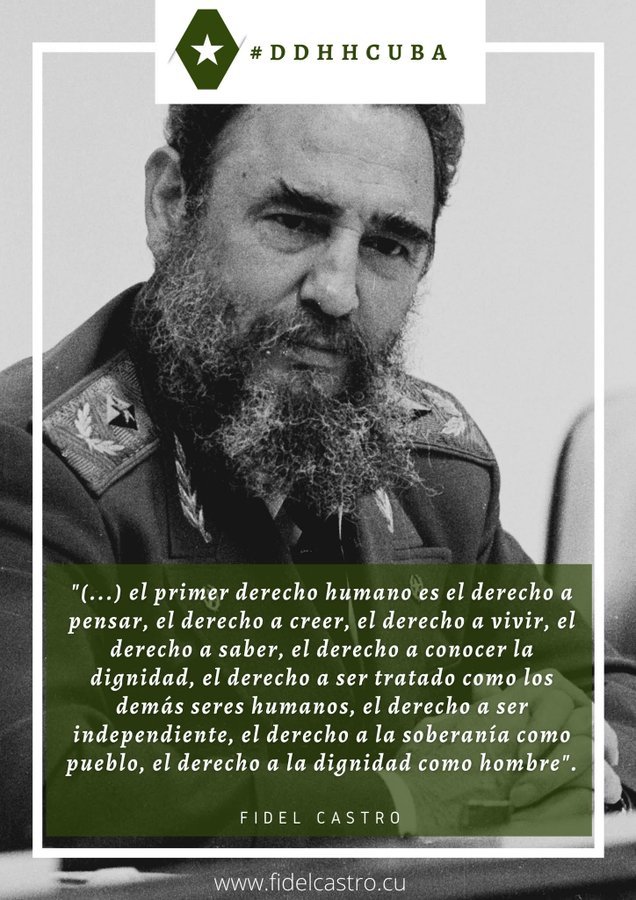 En el Día de los #DDHH, difundamos la frase de #Fidel. Para eso se hizo la Revolución: para ser #CubanosConDerechos y contribuir a los de otros pueblos.
#100AñosConFidel
#FinanzasyPrecios