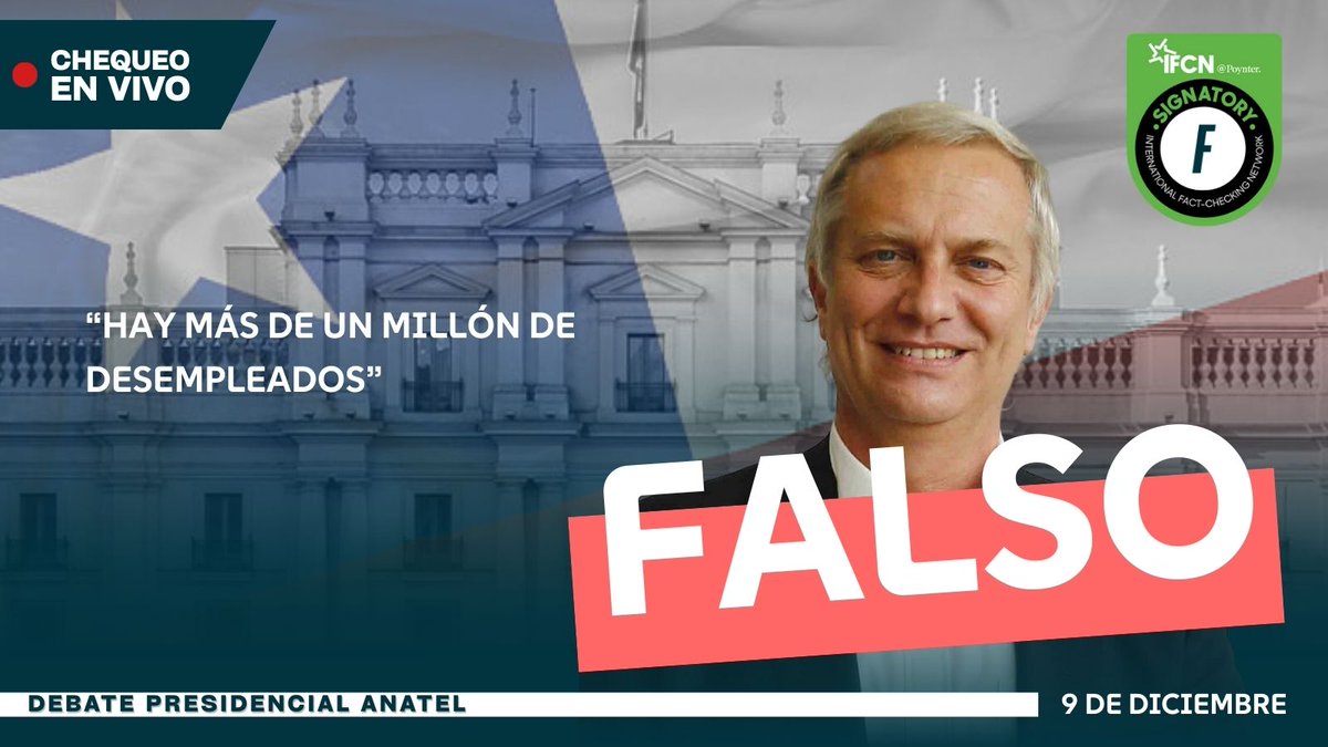 🔎#FactChecking | José Antonio Kast: "Hay más de un millón de desempleados": #Falso.     

Link acá👇
fastcheck.cl/2025/12/10/hay…