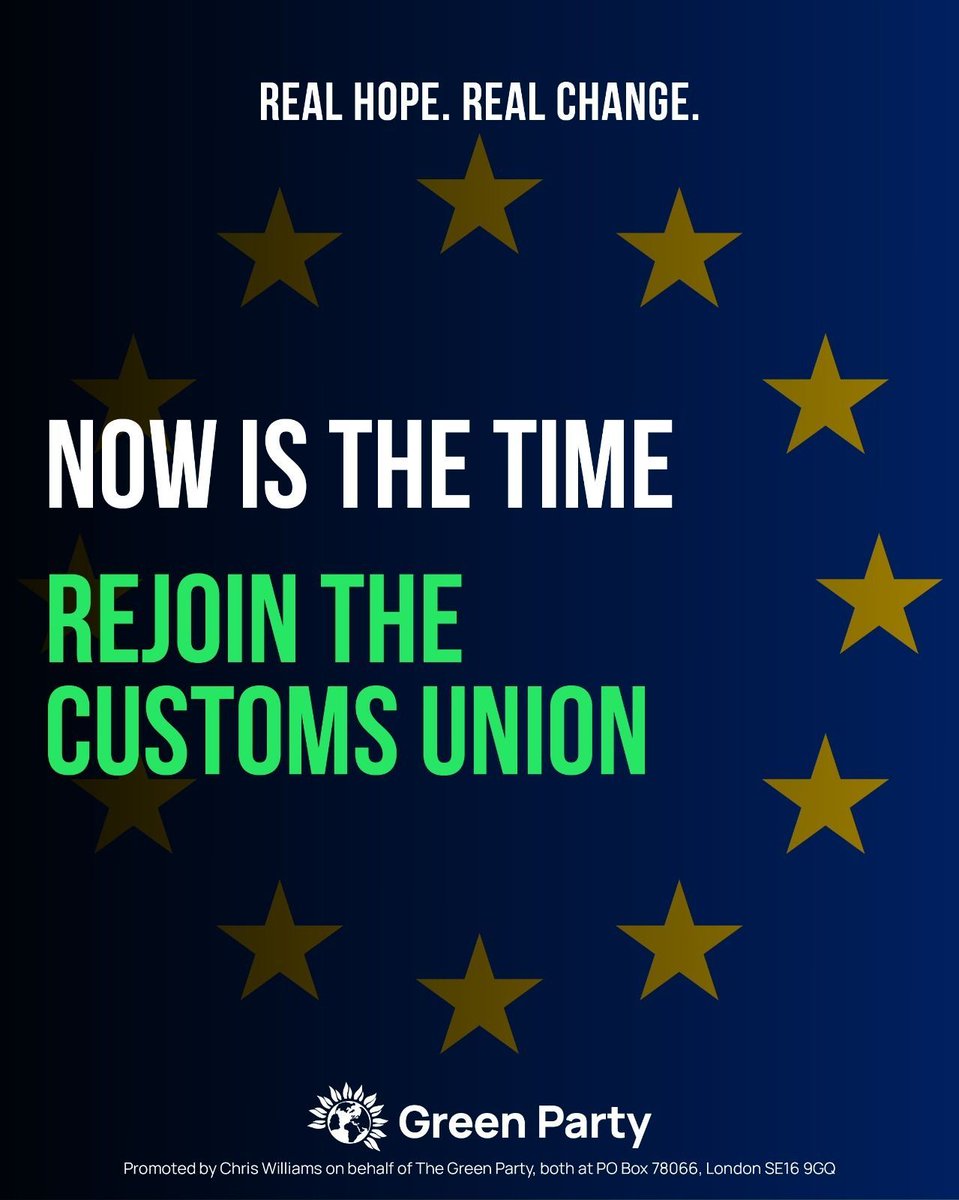 🇪🇺 The Green Party is clear: we should be repairing our relationship with the EU and undoing the damage of Brexit.
 
That's why yesterday Green MPs voted in favour of re-joining the Customs Union - as a vital first step.