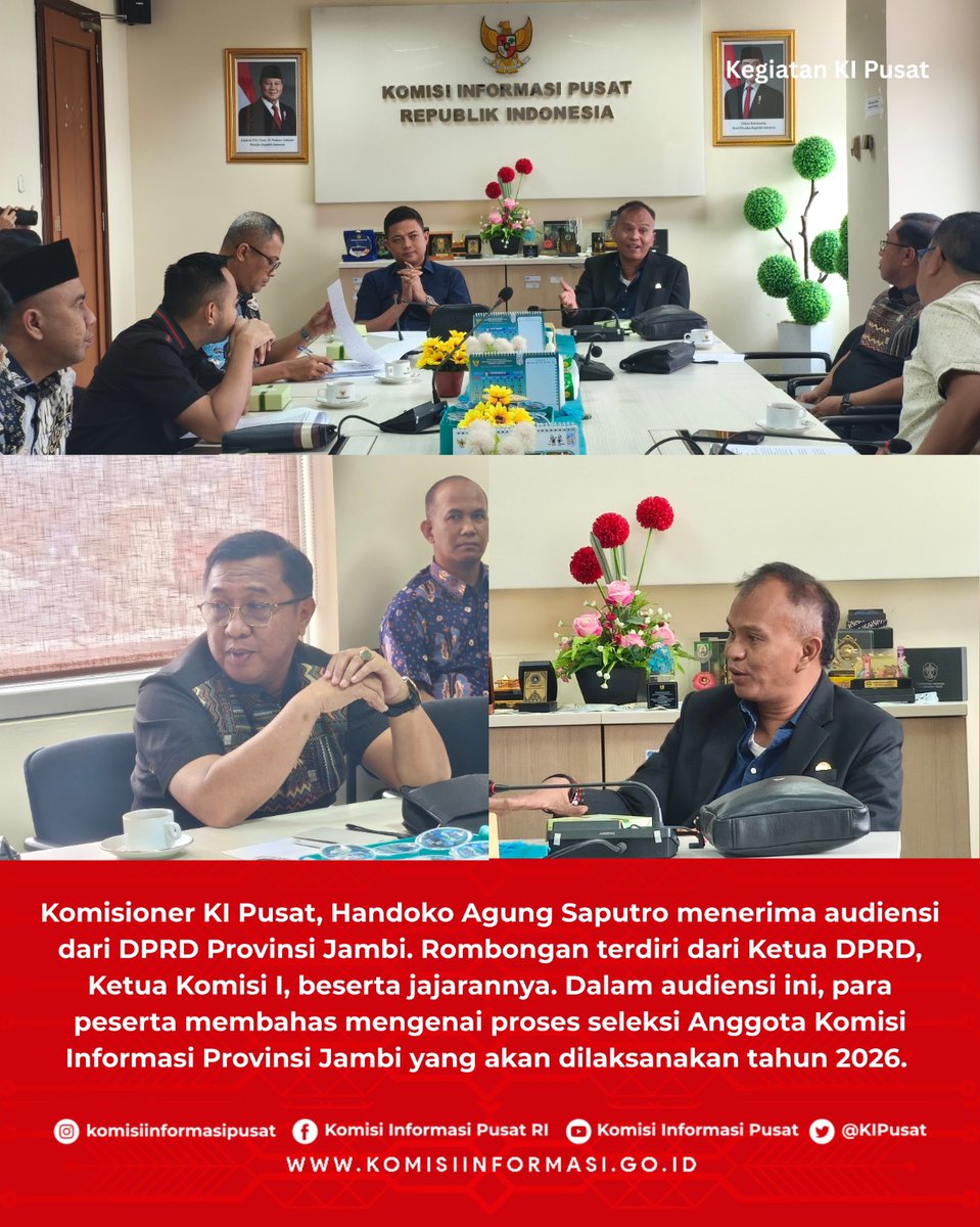 KIPusat's tweet image. Komisioner KI Pusat, Handoko Agung Saputro menerima audiensi dari DPRD Provinsi Jambi. 09/12/25

#audiensi 
#KIPusat 
#KeterbukaanInformasiPublik 
#hakandauntuktahu