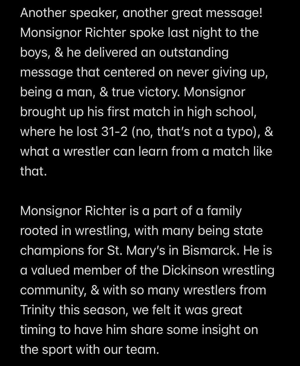 DHSwrestlingND's tweet photo. Thank you Monsignor Richter for your message to our boys last night in the practice room! We will see you at the state tournament later this season! @DHSMAVSAD @dickinsonpress @WDAsports @TheMattND @Dakotagrappler @NDwrestle_ https://t.co/L0uSCGXkNQ
