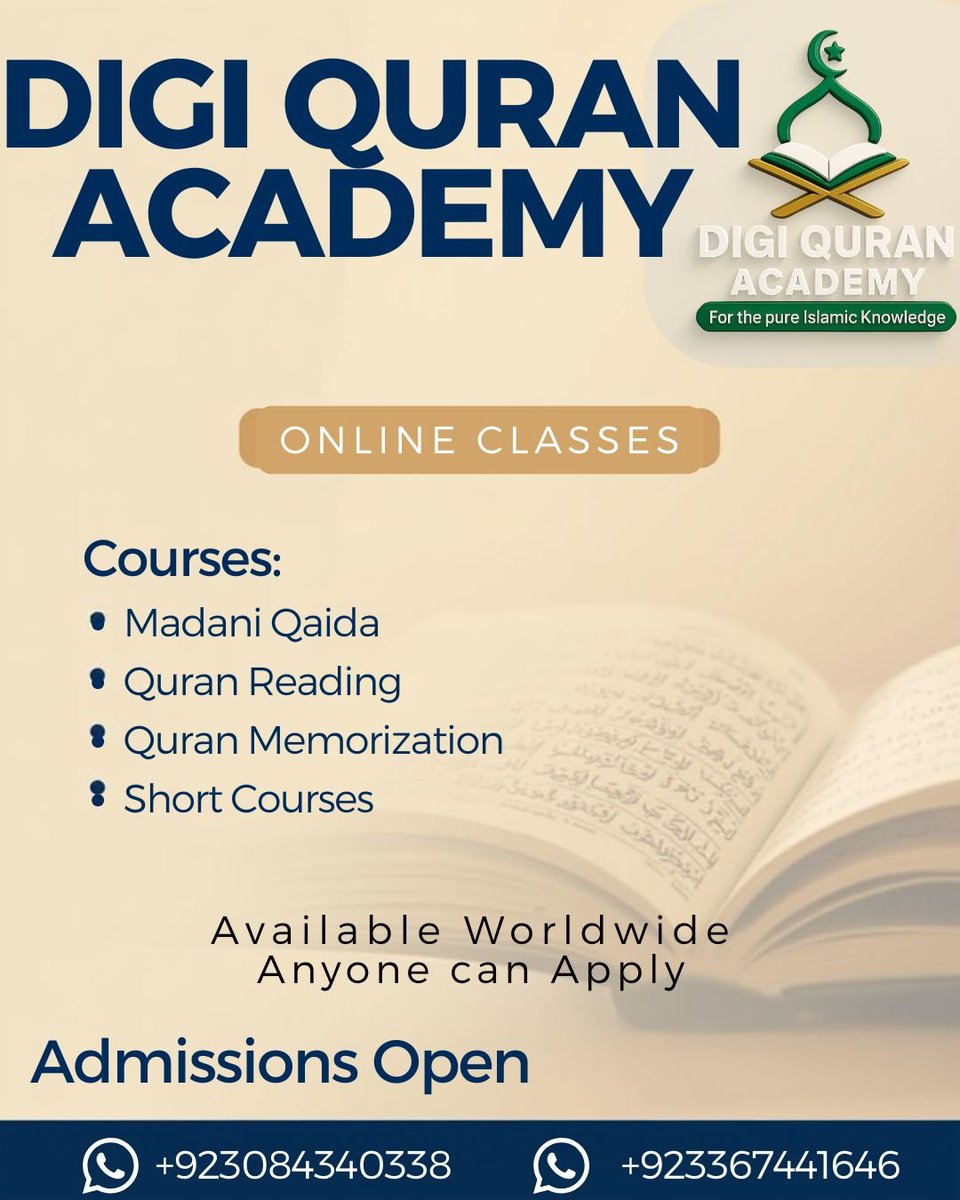 DigiQuran's tweet photo. 🌟 DIGI QURAN ACADEMY 🌟
Your trusted online platform for authentic Quranic learning!

📘 What We Offer:
✨ Madani Qaida with correct Makharij
✨ Quran recitation with proper Tajweed
✨ Complete Quran Memorization (Hifz)
✨ Multiple Islamic courses for all ages https://t.co/DxatdPAutW