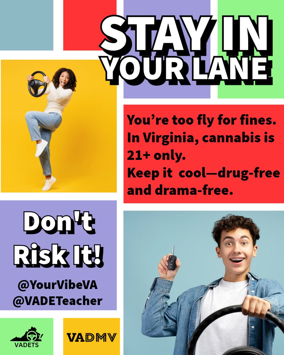 YourVibeVA's tweet photo. Don’t risk your life! Cannabis is illegal for those under 21. Conviction for driving while high on cannabis can result in fines, losing your license, or jail. #MyWinterVibe #ArriveAlive https://t.co/oiiqUwcgUr