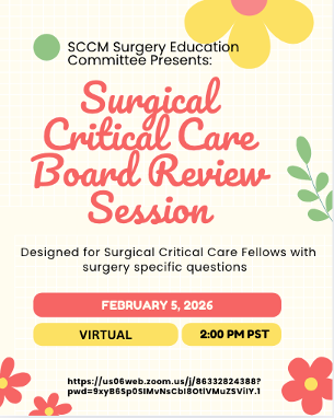 SCCM_Surgery's tweet image. The quiz show AND board review are the same week! Mark your calendars for a week of surgical critical care eduction brought to you by the surgery section! #criticalcareeducation  #quizshow #sameweek #markcalendar. @nielsmd @traumamd1@BurrussSigrid @RachelChoron