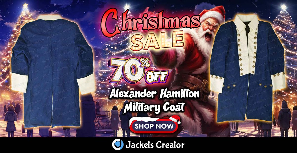 jacketscreator's tweet image. 🎄🎁 Christmas Sale! 🎁🎄
The Military Colonial Alexander Hamilton Coat is now 70% OFF! Don’t wait — grab yours today and step into winter with classic, historical style. 

jacketscreator.com/product/milita…

#ChristmasSale #WinterFashion #StatementCoat #SaleAlert #JacketLovers #CoatSeason