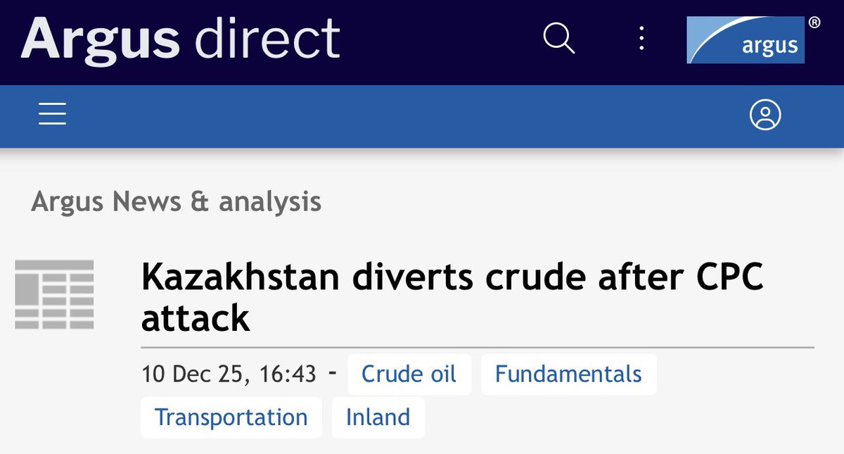 New🇰🇿: #Kazakhstan's energy ministry today said steps are being taken to divert some Kazakh crude to other destinations following last month's drone strike on the CPC terminal on Russia's Black Sea coast.

The ministry is working with shippers to redistribute oil volumes,