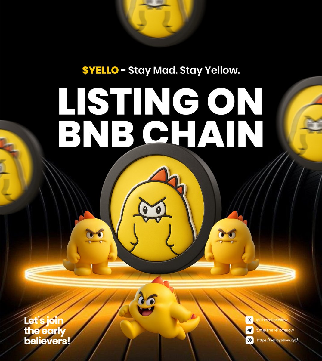 $YELLO success launch on <a href="/BNBCHAIN/">BNB Chain</a> 🚀

We're live now🔥

CA:
0x53fb6233a2419856d4bb87f5d901ed75e2064444

$YELLO - Stay Mad. Stay Yellow.🟡

dexscreener.com/bsc/0x53fb6233…