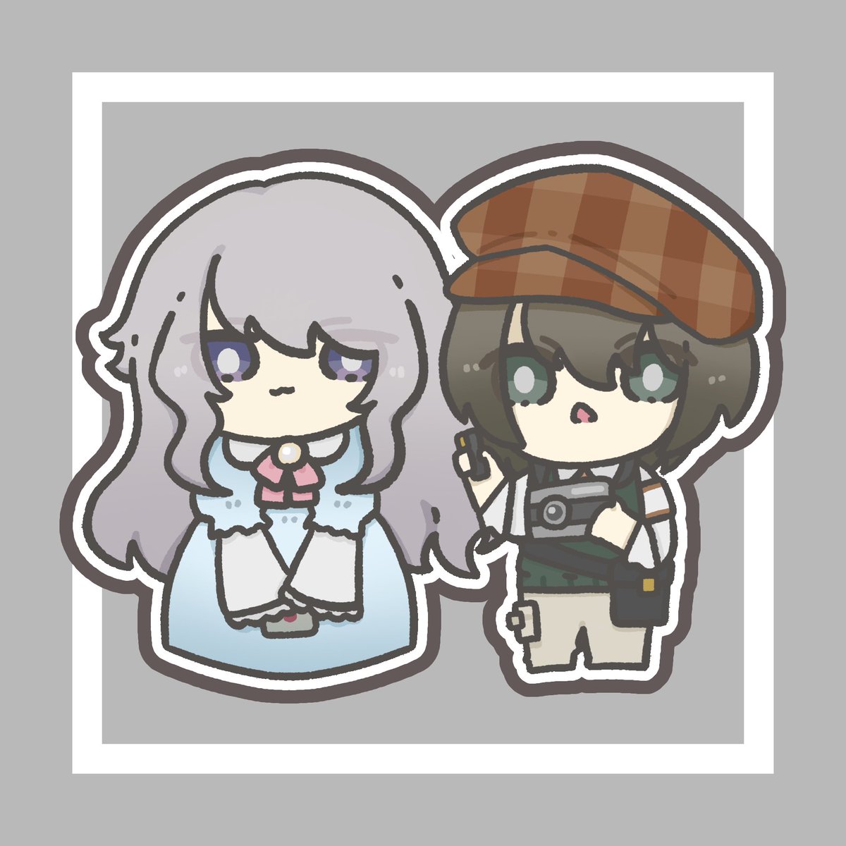 #謎解きねこのしっぽを追いかけて

ミニキャラ描かせていただいたものです！
さんすずさんデザインの2人について、FAのような形で描いたものをココフォリア上で使っていただいておりました🫶