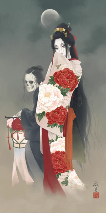 #今年も残りわずかなので今年一番伸びた絵を貼る 『怪談 牡丹燈籠』よりお露の幽霊画でした。 次は何の幽霊画を描きましょうかね。