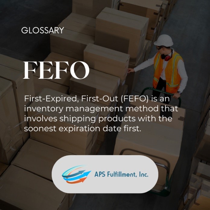 First-Expired, First-Out (FEFO) is an inventory method that ships products with the soonest expiration date first. APS Fulfillment uses FEFO to protect the quality of items like supplements, cosmetics, and other time-sensitive goods.