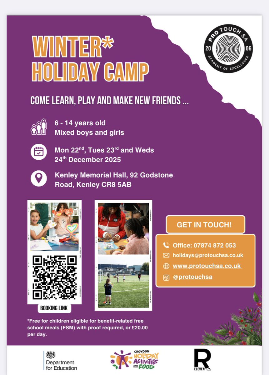 Christmas Holiday Camp! Book directly with Protouchsa details on the poster below