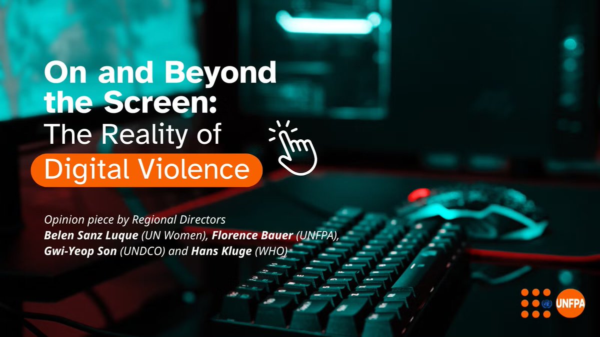 “Digital violence robs women of their voices, rights and choices.”

As the #16Days are drawing to an end, read this joint opinion piece from <a href="/UNFPA/">UNFPA</a>’s <a href="/BauerFlorence/">Florence Bauer</a> and fellow regional directors <a href="/BelenSanzLuq/">Belén Sanz Luque</a>, <a href="/gwi_son/">Gwi-Yeop Son</a> &amp; <a href="/hans_kluge/">Hans Kluge</a>: 🌐unf.pa/44iXLyQ
