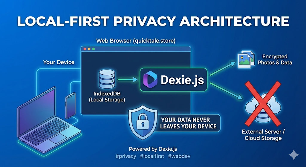 TechBinary99's tweet image. Day 4🛡️

Today was all about tackling the biggest hurdle in personal photo apps: Privacy.

🤔 As a user, I hate uploading photos of personal vacation to a stranger&apos;s server. 

It’s slow and feels invasive. I knew quicktale.store needed a &quot;local-first&quot; approach.

That’s…