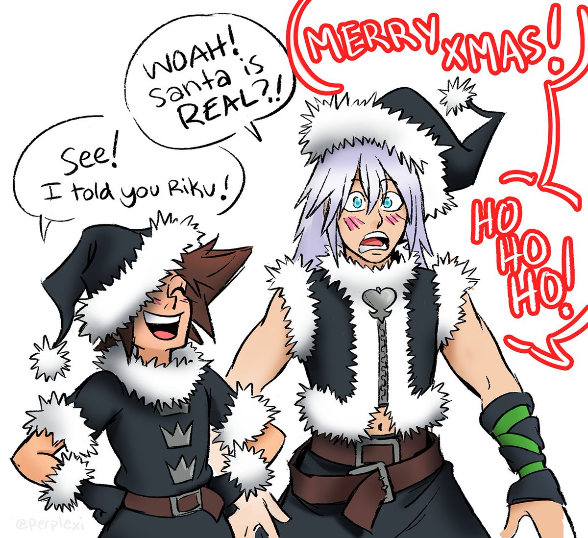 perplexi's tweet photo. Riku finally visits Santa! 🎅🎄✨ (soriku day 3: missing scene) #soriku #sorikuweek2025 #kingdomhearts https://t.co/vkaUHyeCZ5