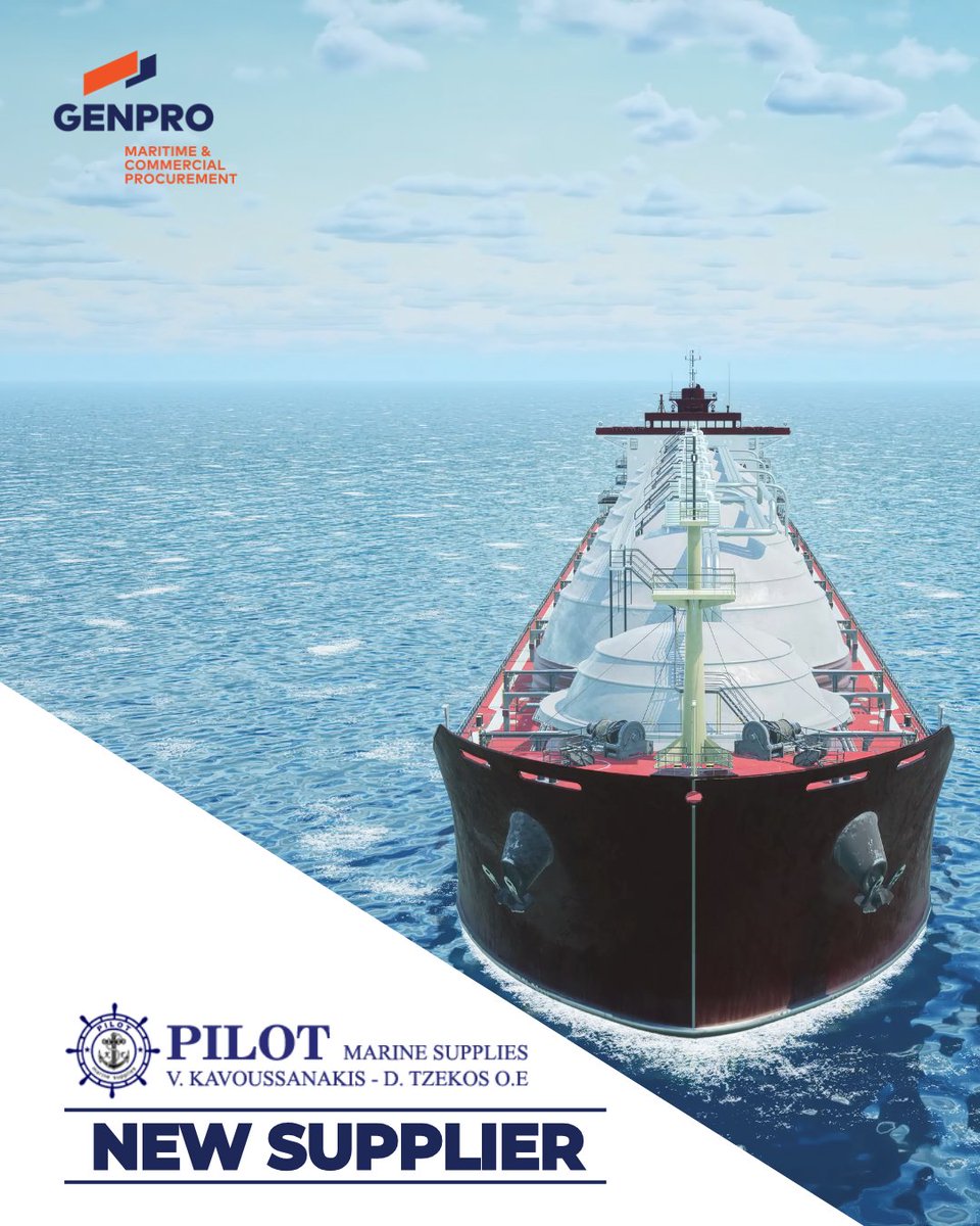 genpro_GO's tweet image. A warm welcome to Pilot Marine Supplies, our newest addition to the GenPro network!

Based in Piraeus and founded in 1995, they deliver reliable marine equipment, technical stores, spare parts, safety items, and vessel provisions across global ports.

#GenPro #NewSupplier