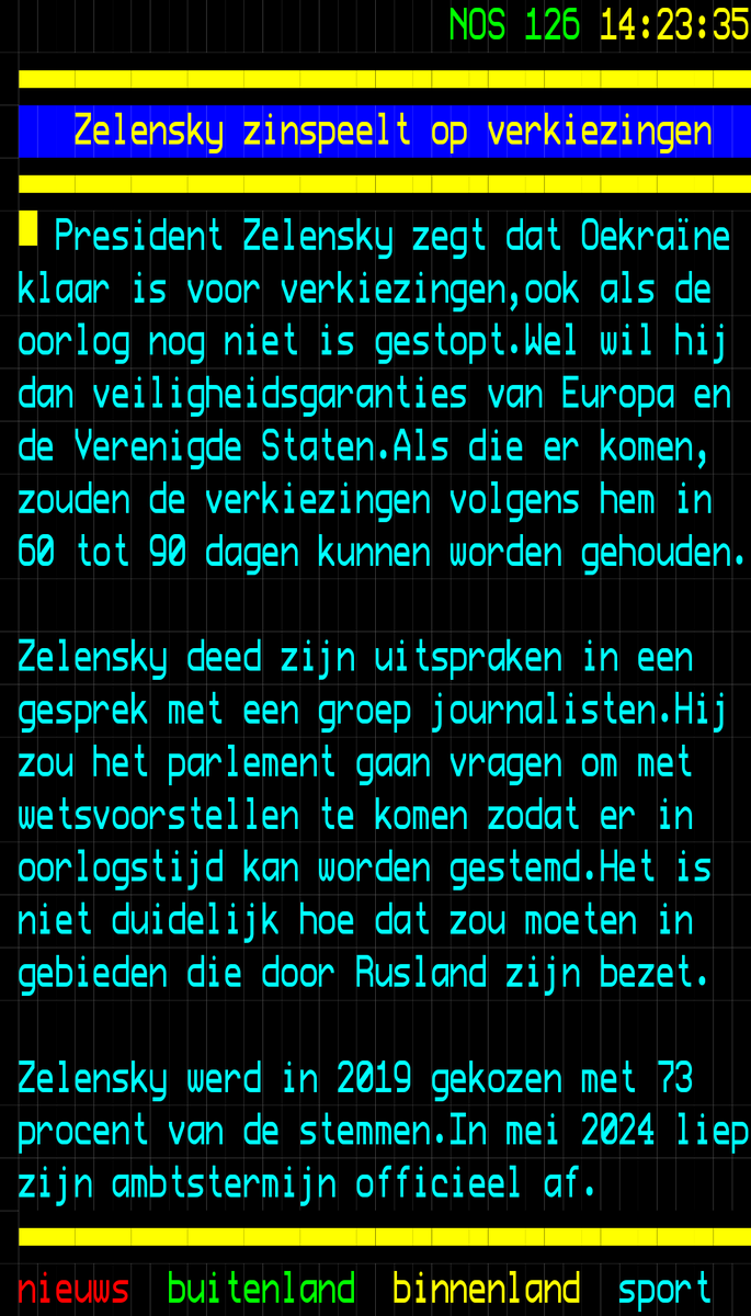 Hoe kan een land in oorlog, met dagelijks rakettenterreur en bommen verkiezingen hebben? 
En in de BEZETTE gebieden, mogen de nog levende oorspronkelijke of gevluchte bewoners vd Donbas ook stemmen?
 nos.nl/ttapp
