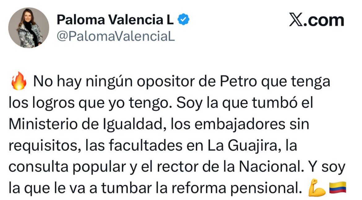 Senadora <a href="/PalomaValenciaL/">Paloma Valencia L</a>, ¿ese es su proyecto presidencial? Bloquear derechos, frenar participación y tumbar avances sociales. Difícil venderlo como “amor por Colombia”.